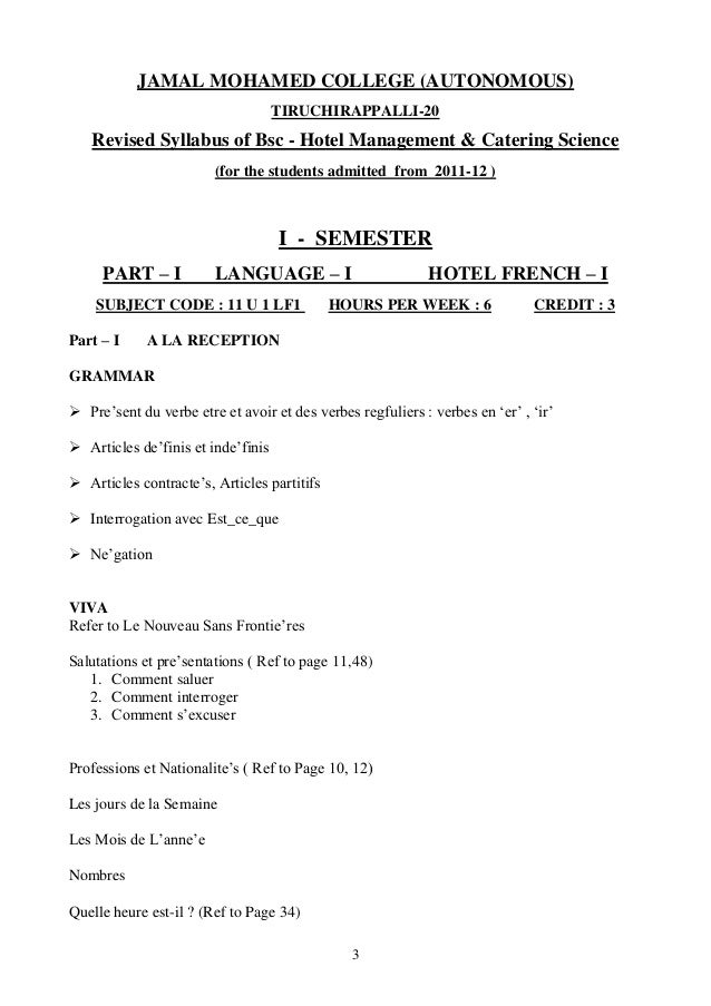 B sc hotel management syllabus