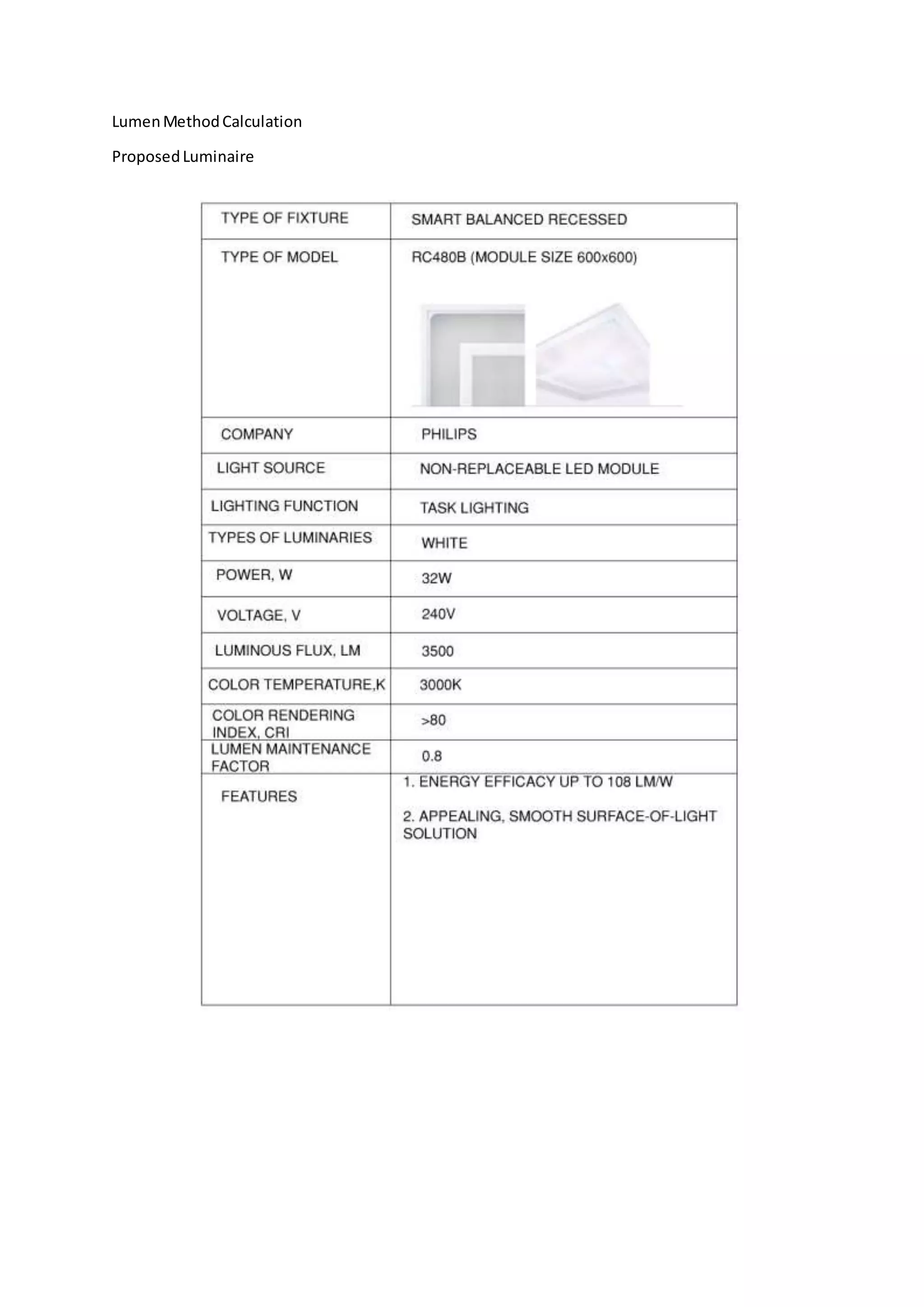 LumenMethodCalculation
ProposedLuminaire
 