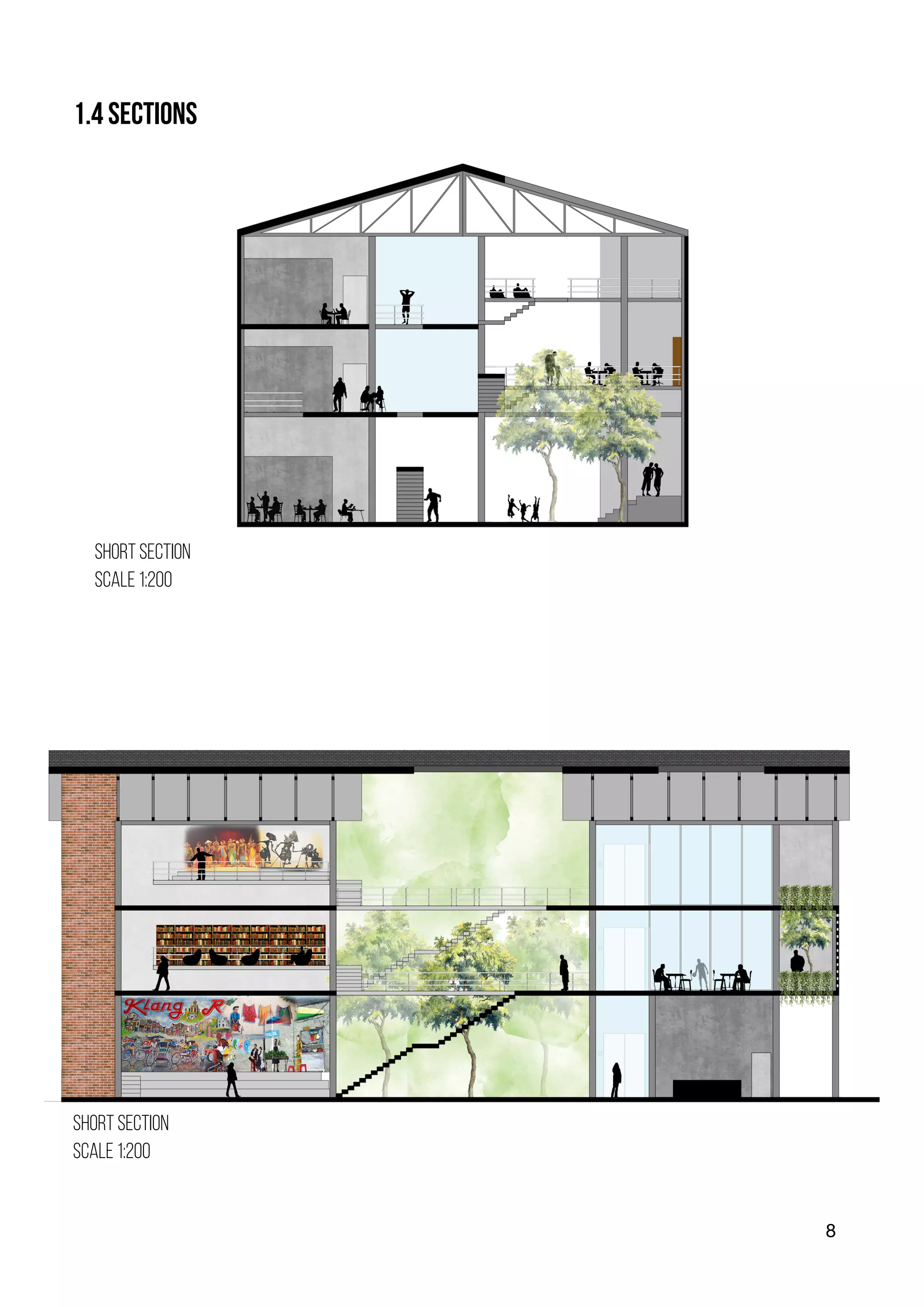8
1.4 SECTIONS
SHORT SECTION
SCALE 1:200
SHORT SECTION
SCALE 1:200
 