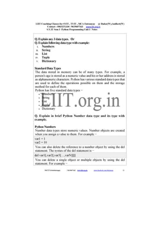 B sc it syit sem 3 python programming notes for download | PDF
