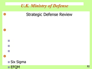 U.K. Ministry of Defense
            Strategic Defense Review




Six Sigma
EFQM                                   52
 