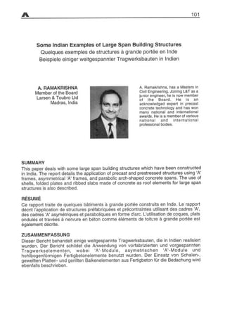 Some Indian Examples of Large
Quelques exemples de structure
Beispiele einiger weitgespannter
A. RAMAKRISHNA
Member of the Board
Larsen & Toubro Ltd
Madras, India
 