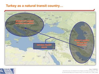 Turkey as a natural transit country…

WORLD’S 2ND LARGEST
NATURAL GAS MARKET

NATURAL TRANSIT
ROUTE

WORLD’S LARGEST
OIL AND GAS
RESOURCES

Okan YARDIMCI
Panel Discussion: An Outlook for Gas Supply in the Black Sea Region by 2020
IV International Black Sea Economic Forum, 24-25 October 2013, Yalta, Crimea

 