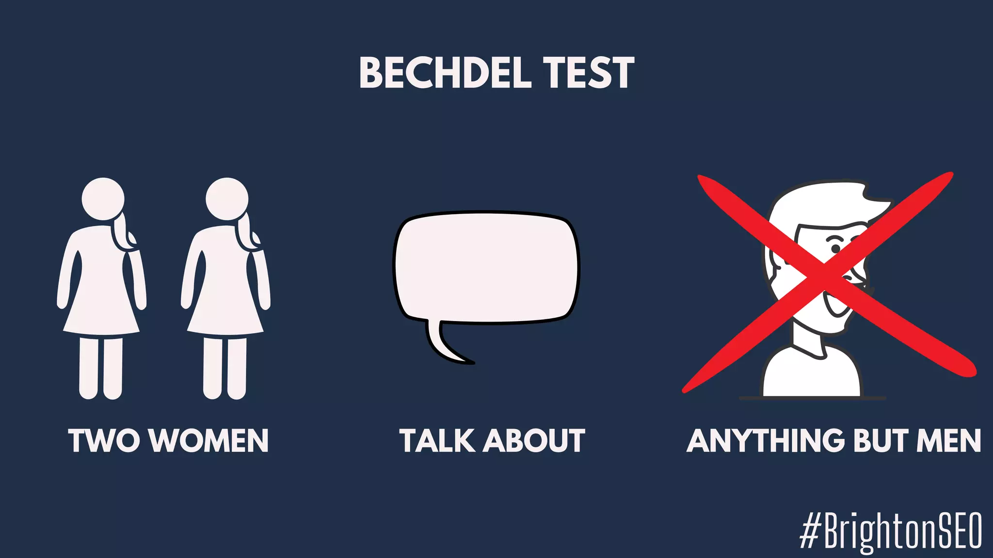 BECHDEL TEST
TWO WOMEN TALK ABOUT ANYTHING BUT MEN
#BrightonSEO
 