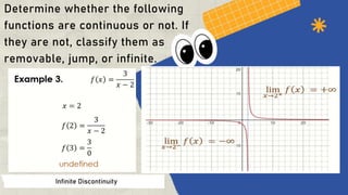 Determine whether the following
functions are continuous or not. If
they are not, classify them as
removable, jump, or infinite.
Infinite Discontinuity
 
