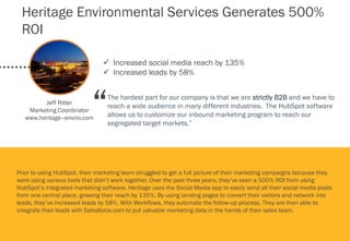Heritage Environmental Services Generates 500%
ROI
 Increased social media reach by 135%
 Increased leads by 58%
“
Prior...