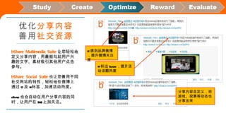 @ 提到品牌微博，提升微博关注度 #  标出 Slogan ，提升活动话题热度 分享内容自定义，将游戏、投票等动态也分享出来 优化 分享内容 善用 社交资源 bShare Multimedia Suite 让您轻松地定义分享内容，用最能勾起用户兴趣的文字、素材吸引其他用户点击参与。 bShare Social Suite 也让您善用不同社交网站的特性，轻松地在微博上透过 @ 及 # 标签，加速活动热度。 bShare 也会自动在用户分享内容的同时，让用户在 SNS 上加关注。 