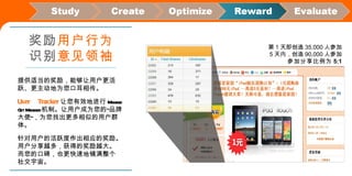 第 1 天即创造 35 , 000 人参加 5 天内，创造 90 , 000 人参加 参加分享比例为 5:1 奖励 用户行为 识别 意见领袖 提供适当的奖励，能够让用户更活跃、更主动地为您口耳相传。 User Tracker 让您有效地进行 Member Get Member 机制。让用户成为您的“品牌大使”，为您找出更多相似的用户群体。 针对用户的活跃度作出相应的奖励。用户分享越多，获得的奖励越大。而您的口碑，也更快速地铺满整个社交宇宙。 