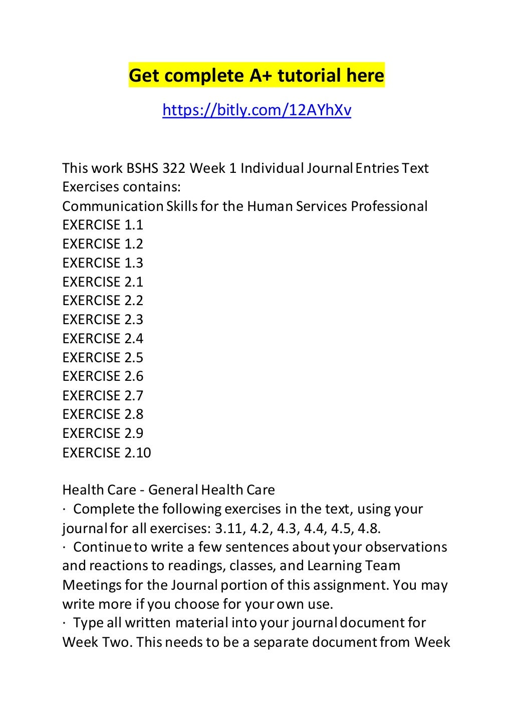 Bshs 322 week 1 individual journal entries & text exercises