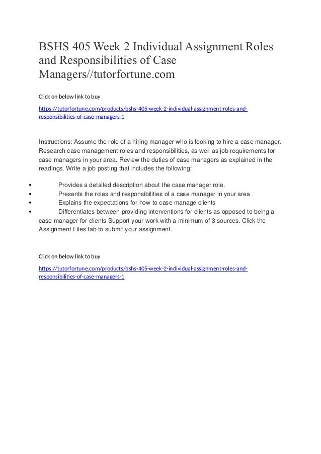 Bshs 405 week 2 individual assignment roles and responsibilities of c…