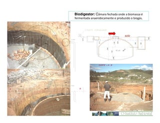 Biodigestor: Câmara fechada onde a biomassa é
fermentada anaerobicamente e produzido o biogás.

0.12

1.00

0.50

1.40

40 m3

7.35

CORTE > A - B

1.00
CX ENTRADA
CX SAIDA

0.80
0
Ø5.0

B

0.80

A

área = 19,60 m2
per = 15,70

área = ,80 m2
per = 3,14

1.00

1.83

13

3.40

área = 19,60 m2
per = 15,70

R
3.

Ø5.0
0

1.23

0.11

CX SAIDA

0.23

0.13

0.56

Ø1
.00

solo

 