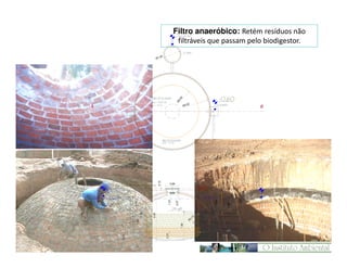 Filtro anaeróbico: Retém resíduos não
−0,70
filtráveis que passam pelo biodigestor.
CX SAIDA

Ø1.

00

CX ENTRADA

A

Ø3
.5
0

ÁREA DE FILTRAGEM
área = 9,60 m2
per = 11,00

−0,60
0
Ø5.0

CX ENTRADA

B

0.89

−0,70
0.70

solo

0.65
1.61

0.37

1.23

0.10

R
3.
13

3.40

1.90
0.50

0.20

1.40

1.76

25 m3
17 m3

0.86

nivel do efluente

nivel do efluente (vem do digestor)

1.71

−0,60nivel do inicio do processo

0.12

ÁREA DE PASSAGEM
área = 10 m2

 