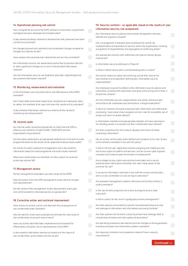 Bsi isoiec27001assessmentchecklistuken