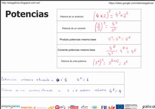 Produto potencias mesma base



Cociente potencias mesma base
 