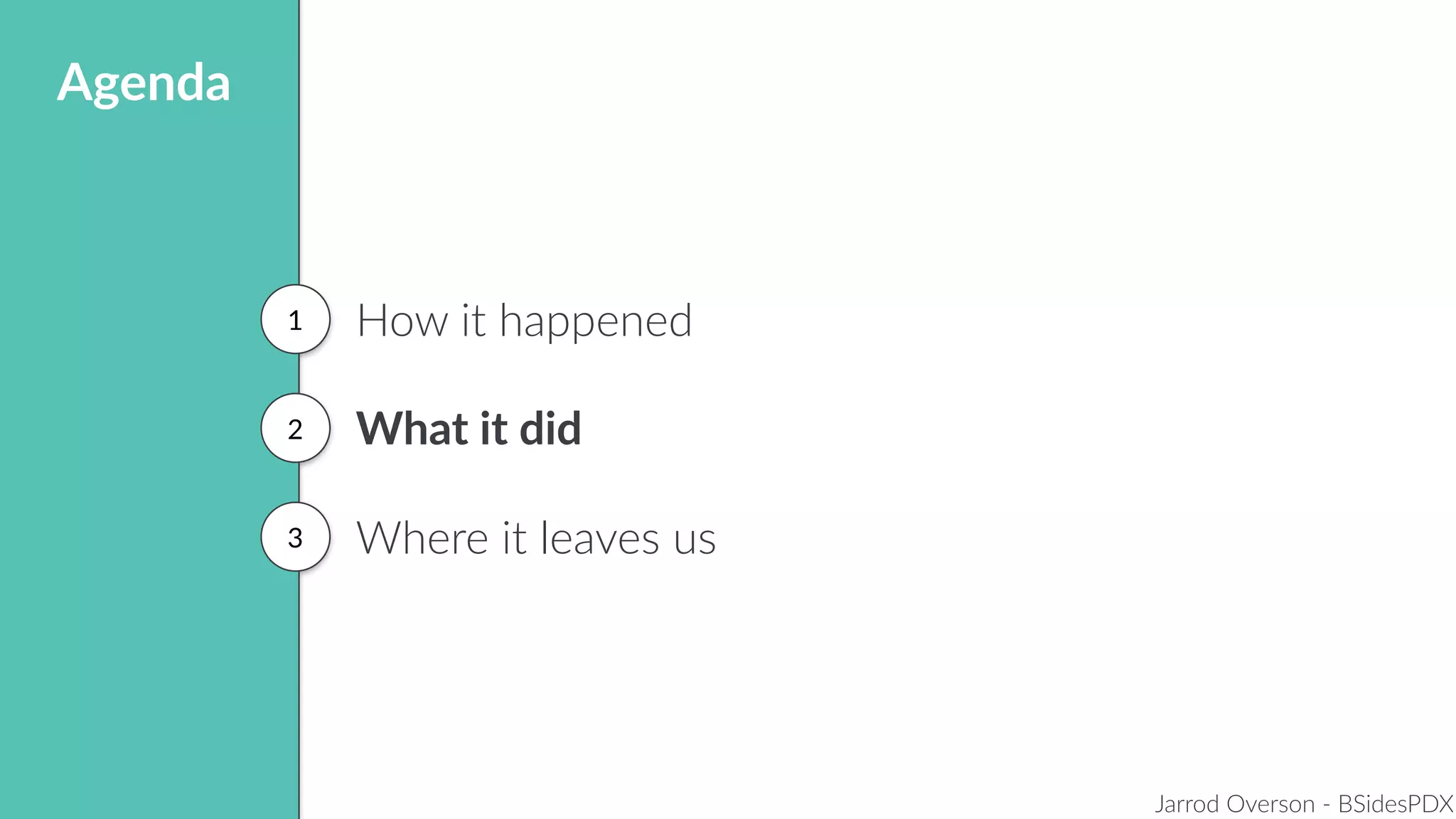 Jarrod Overson - BSidesPDX
How it happened
What it did
Where it leaves us
1
2
3
Agenda
 