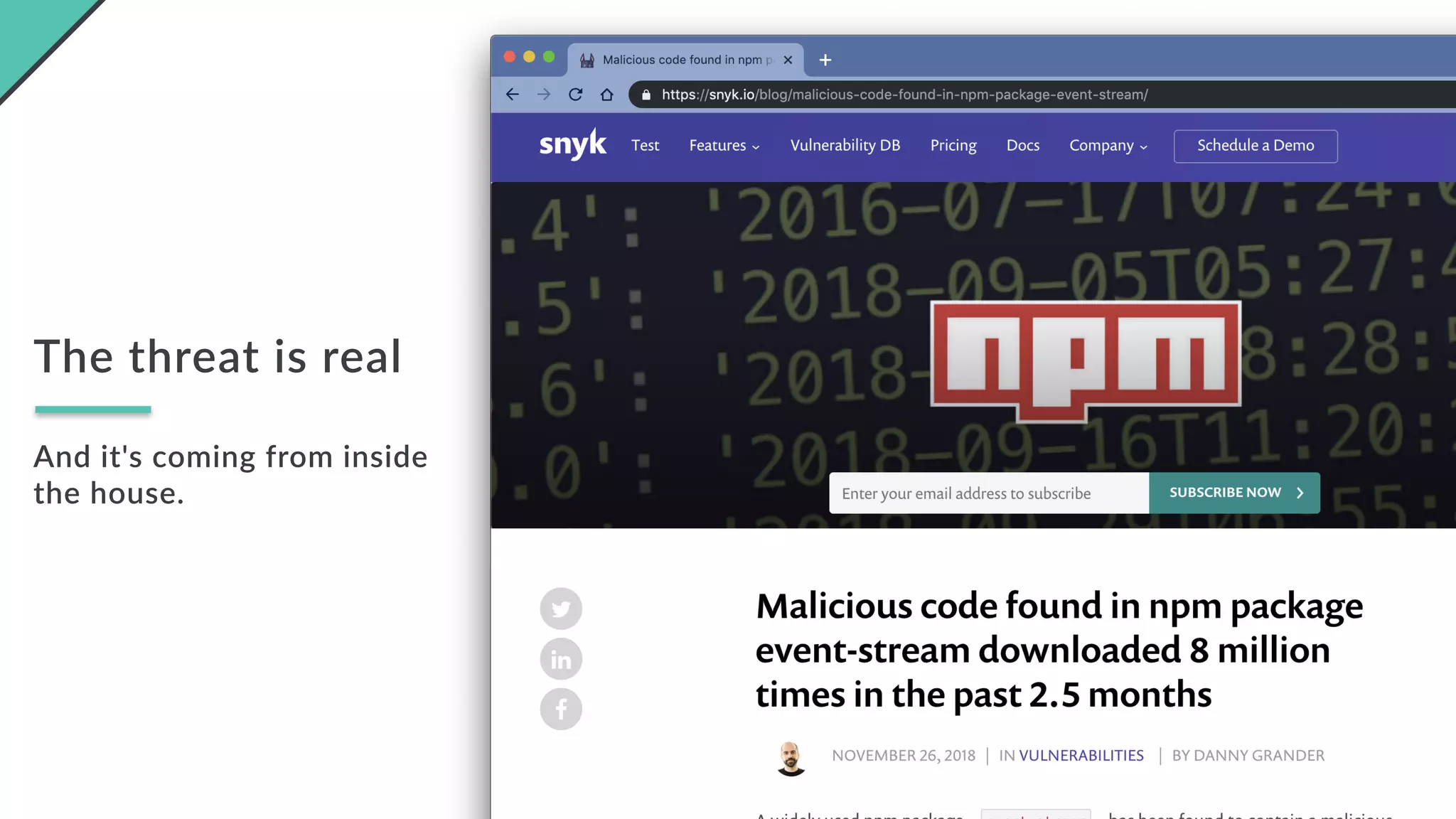 Jarrod Overson - BSidesPDX
The threat is real
And it's coming from inside
the house.
 