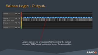 Saleae Logic - Output
As you can see we are successfully decoding the output
from the UART serial connection on our Broadcom chip.
 