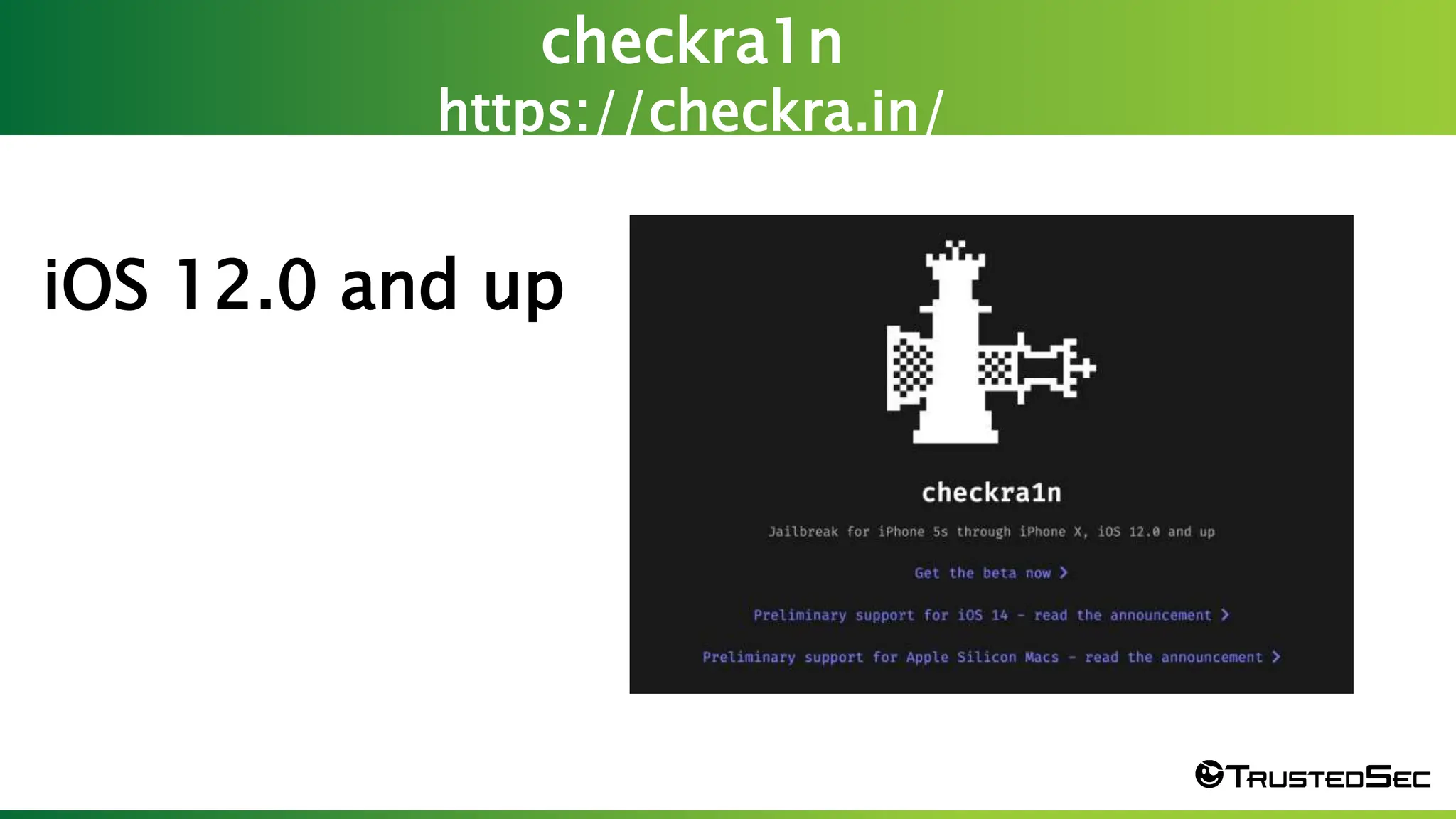 checkra1n
https://checkra.in/
Screen Shot 2023-03-23 at 7.57.25 PM
iOS 12.0 and up
 