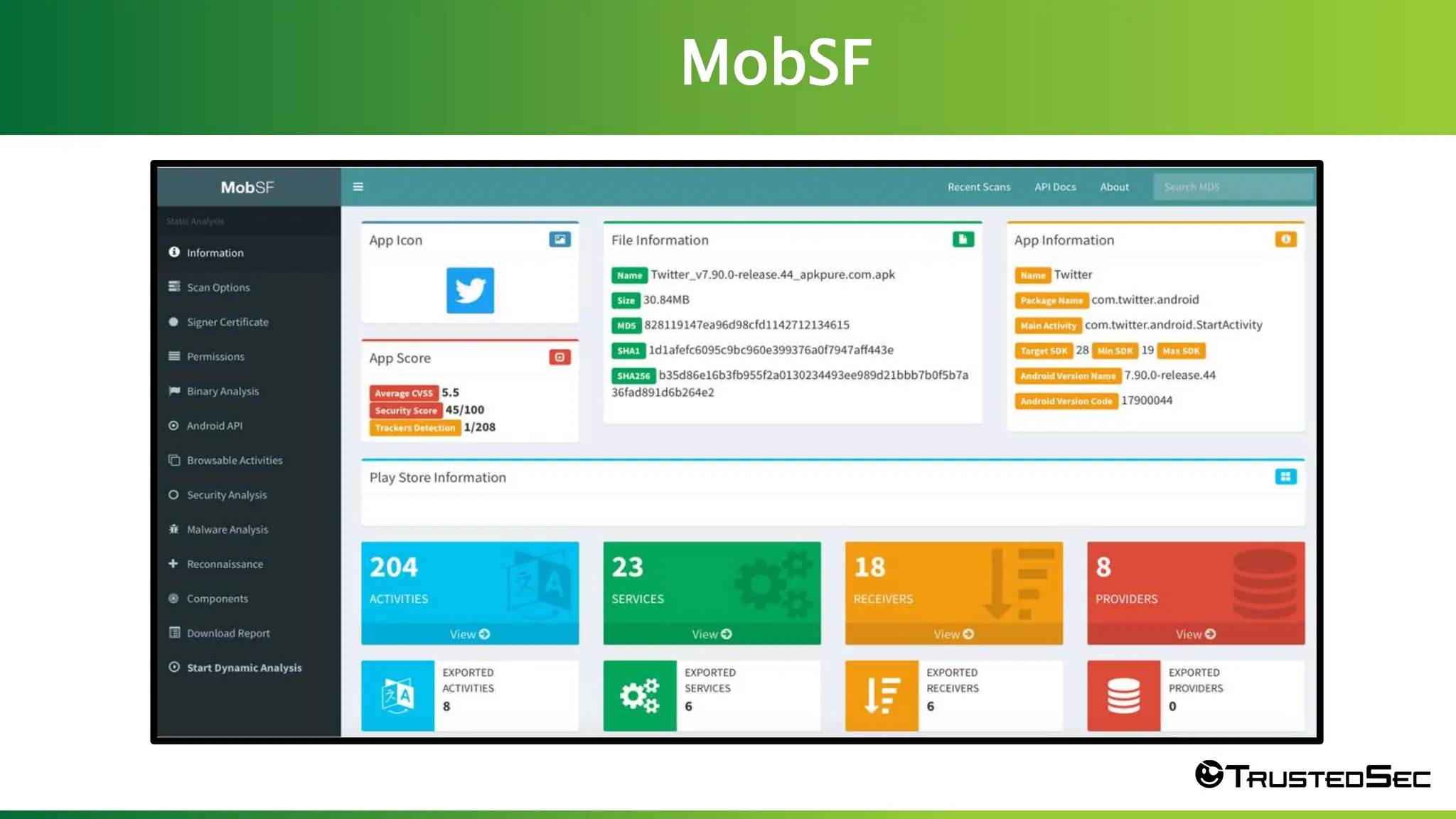 MobSF
Screen Shot 2023-03-23 at 7.57.25 PM
 