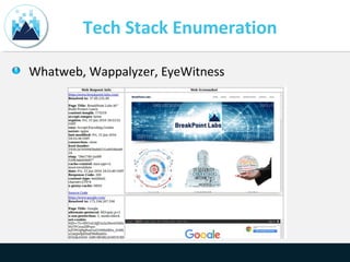 Tech Stack Enumeration
Whatweb, Wappalyzer, EyeWitness
 
