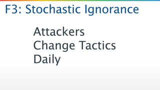 F3: Stochastic Ignorance
Attackers
Change Tactics
Daily
 