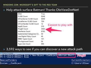 WINDOWS COM, MICROSOFT’S GIFT TO THE RED TEAM
▸ Holy attack surface Batman! Thanks OleViewDotNet!
▸ 3,592 ways to see if you can discover a new attack path
 