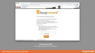 https://bugcrowd.com/try-bugcrowd
8 December 2012
The original Bugcrowd “platform”
 