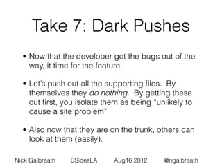 Take 6: Success!

  • Yes! The developer pushed code and ﬁxed a
    bug and made the site just that much better.

  • The ...