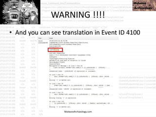 WARNING !!!!
• And you can see translation in Event ID 4100
MalwareArchaeology.com
 