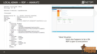 27 Confidential & Proprietary
LOCAL ADMIN -> RDP -> MIMIKATZ
*Ideal Situation
ktest also happens to be a DA
RDP is open to everywhere
 