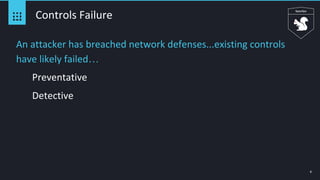 8
Controls Failure
An attacker has breached network defenses...existing controls
have likely failed…
Preventative
Detective
 