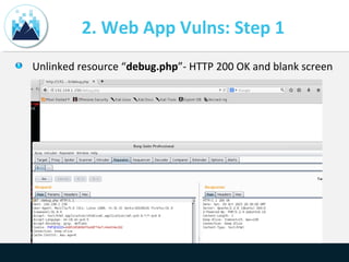 2. Web App Vulns: Step 1
Unlinked resource “debug.php”- HTTP 200 OK and blank screen
 