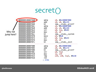 @bellis1000
secret()
Why not
jump here?
BSidesMCR 2018
 
