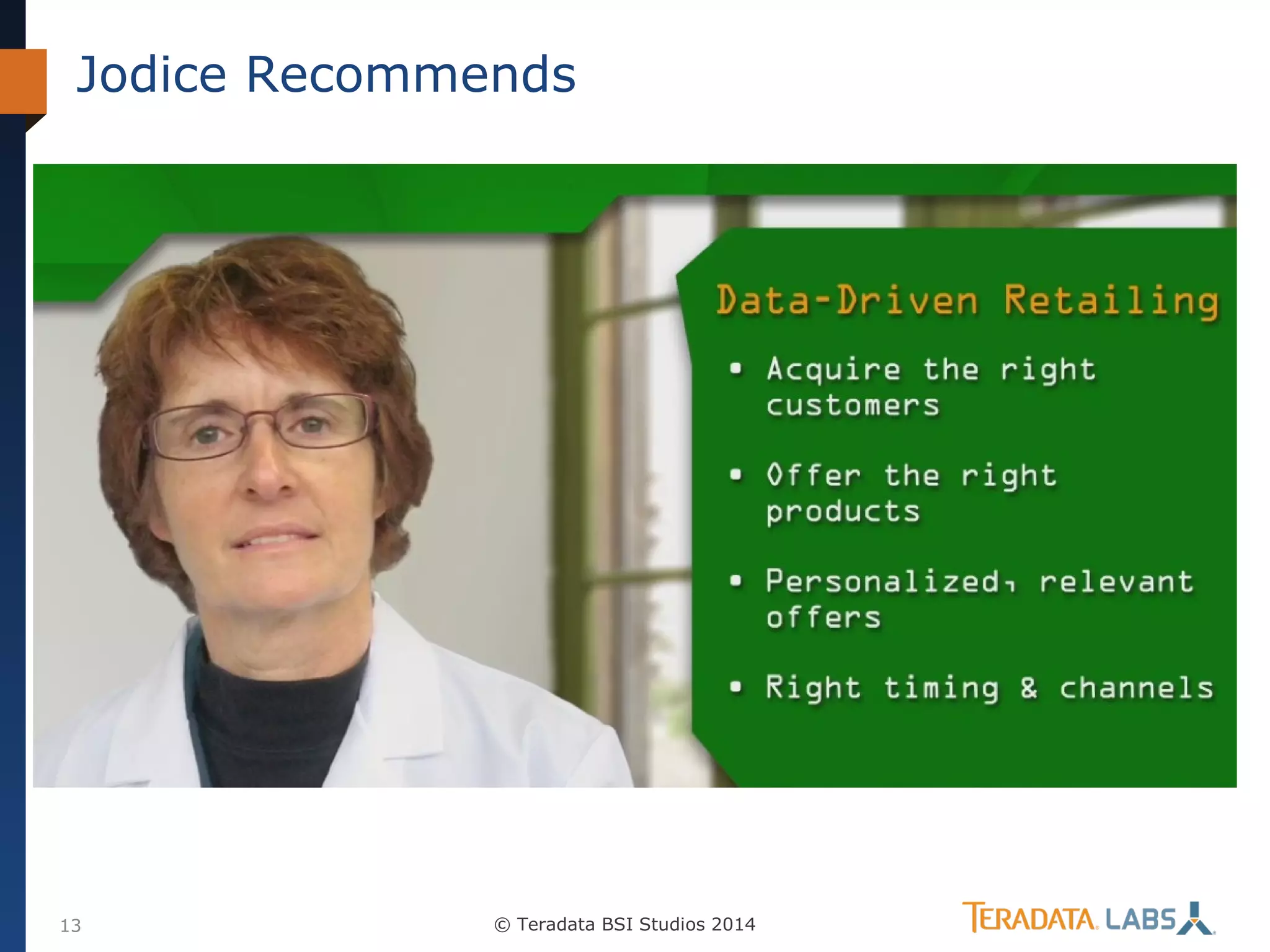 Jodice Recommends

13

© Teradata BSI Studios 2014

 