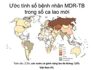 Ước tính số bệnh nhân MDR-TB
trong số ca lao mới
Toàn cầu: 3,3%; các nước có gánh nặng lao đa kháng: 3,8%
Việt Nam 4%
 