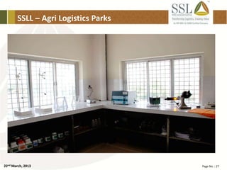 22nd March, 2013 Page No. : 27
SSLL – Agri Logistics Parks
 