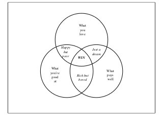 What
                  you
                  love


         Happy
                            Just a
           but
                            dream
          poor
                 WIN


What
                                     What
you´re
                 Rich but            pays
 good
                  bored              well
  at
 