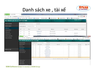 Danh sách xe , tài xế 
BSM Software Corp I A member of BSM Group 
 