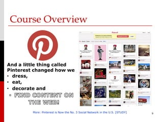 Course Overview




    More: Pinterest is Now the No. 3 Social Network in the U.S. [STUDY]   9
 