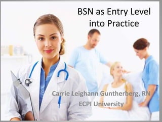 BSN as Entry Level 
into Practice 
Carrie Leighann Guntherberg, RN 
ECPI University 
 