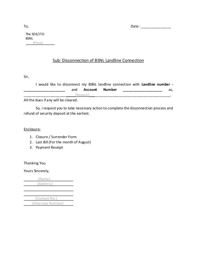 BSNL Landline Disconnection Letter BSNL Landline Disconnection Letter