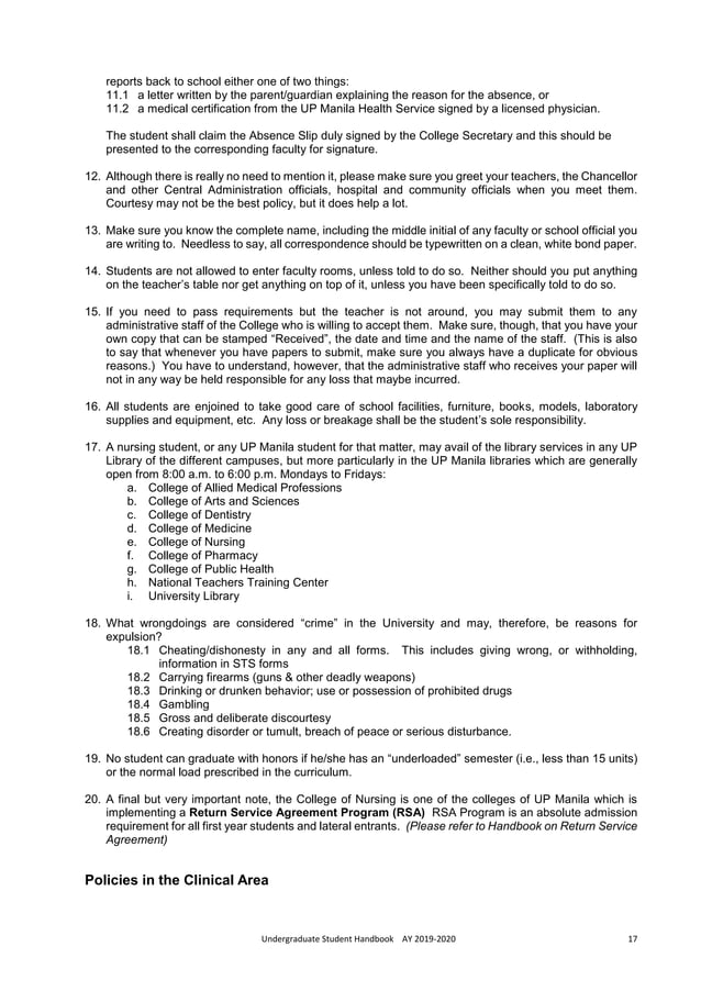 BS Nursing Student Handbook AY 2019 2020 1 pdf Bs nursing student handbook ay 2019 2020 1 pdf