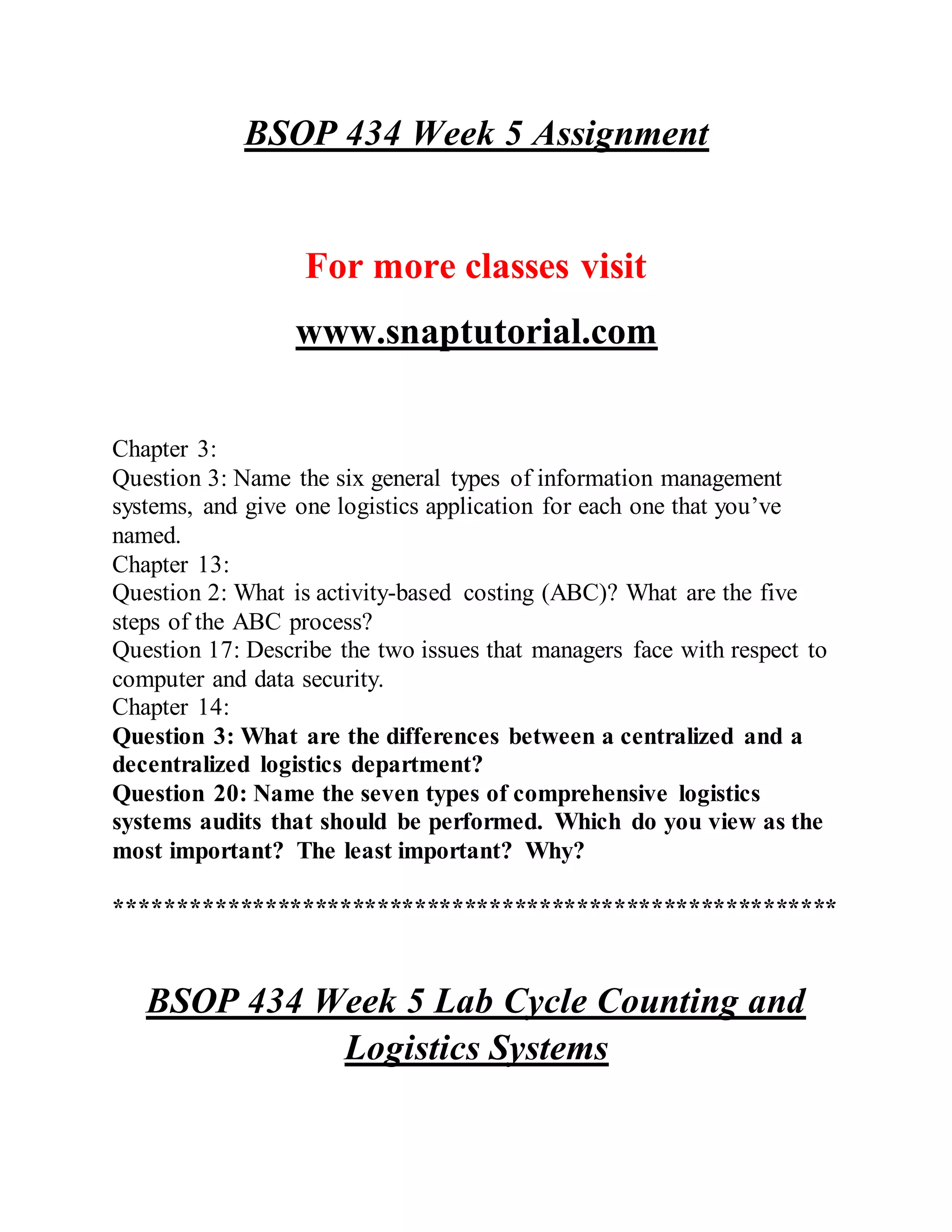 BSOP 434 Success Begins / snaptutorial.com