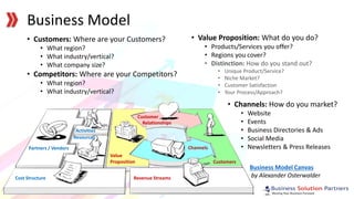 • Customers: Where are your Customers?
• What region?
• What industry/vertical?
• What company size?
• Competitors: Where ...