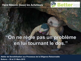 Faire Revenir (tous) les Acheteurs
Atelier de Sensibilisation aux Processus de la Diligence Raisonnable
Bukavu – 30 et 31 Mars 2015
 