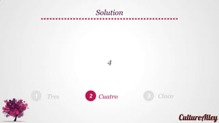 1 2 3
4
Solution
Tres Cuatro Cinco
 