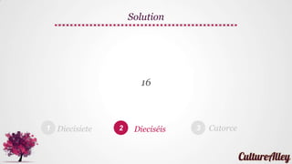 1 2 3
16
Solution
Diecisiete Dieciséis Catorce
 