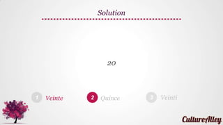 1 2 3
20
Solution
Veinte Quince Veinti
 