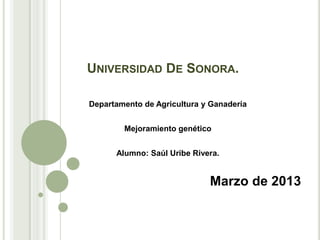UNIVERSIDAD DE SONORA.

Departamento de Agricultura y Ganadería


        Mejoramiento genético


      Alumno: Saúl Uribe Rivera.


                             Marzo de 2013
 