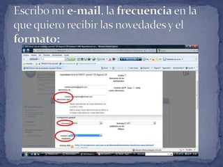 Escribo mi e-mail, la frecuencia en la que quiero recibir las novedades y el formato: